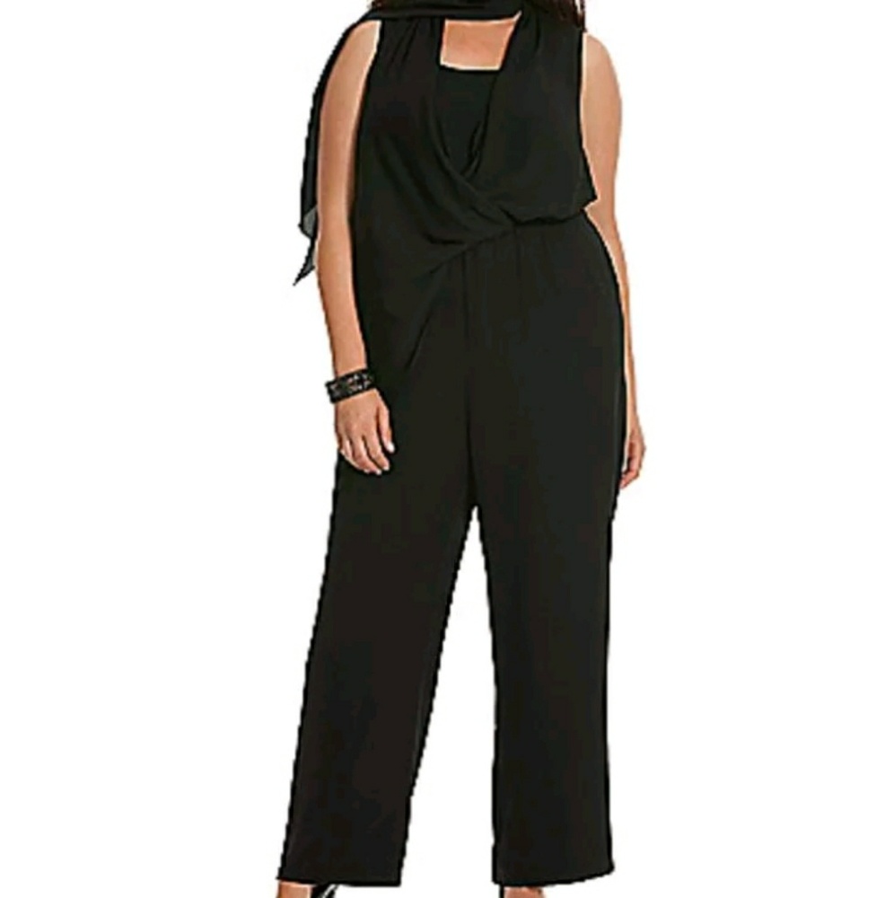 🆕LANE BRYANT 6TH & LANE Black Jumpsuit  Scarf Tie